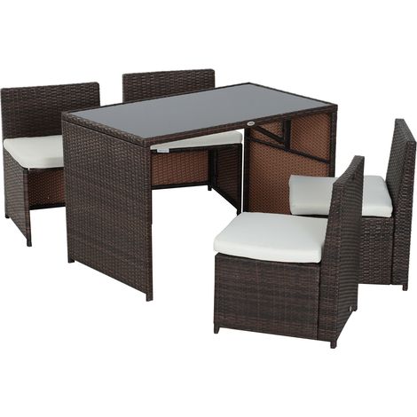 Outsunny – Ensemble salon de jardin 4 places – Table rectangulaire 120x69cm – Chaises monoblocs avec coussins déhoussables – Résine tressée chocolat (1/7)