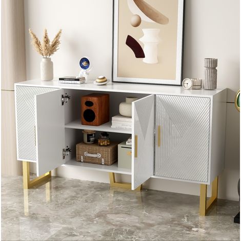 Credenza 150x40x82 cm in MDF e pannelli di legno bianco, con contenitore FloraGrace (1/5)