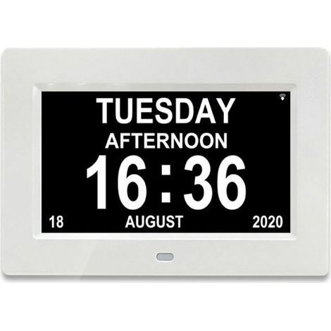 Horloge Numérique LCD 7 Pouces Avec Calendrier Date Et Heure Grand Écran Pour Parents Seniors Design Blanc (1/4)