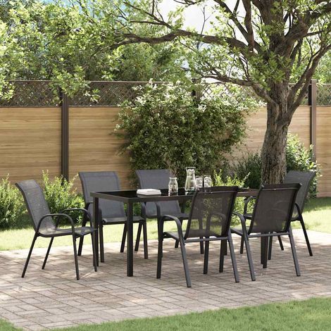 Stackable Garden Chairs 6 pcs Black Textilene Fabric vidaXL