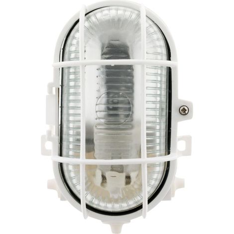 Lampada da esterno ovale IP44 a plafone con ottica, bianco (1/5)