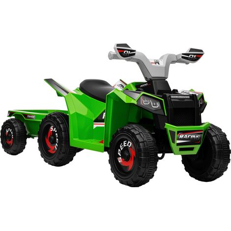 6V Quad Bike with Back Trailer, Wear-Resistant Wheels, for Ages 18-36 Months, Green (1/5)