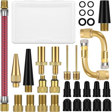 Embout Pompe Velo Adaptateur de Valve Vélo DV AV SV à d'aiguille 32 Pcs (1/5)
