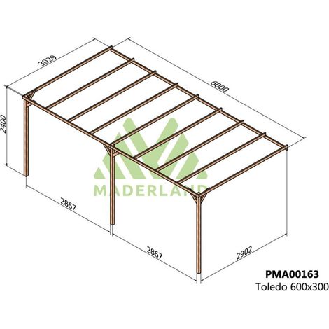 Pérgola de Madera Maciza Adosada Toledo (Maderland) - Gardeneas - 600 x 300 cm (1/6)