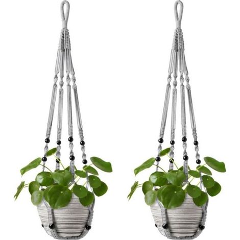 Support de plantes suspendu en macramé fait main - 2 pièces - Corde en coton - Pour intérieur et extérieur - Décoration balcon, salon et jardin (1/5)