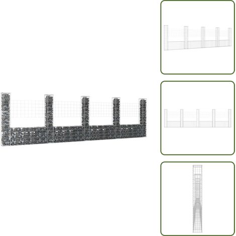Ferro antiruggine - vidaXL Cesto Gabbione a U con 5 Pali in Ferro 500x20x150 cm - Muro esterno