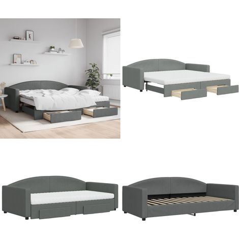 Tagesbett Ausziehbar mit Schubladen Dunkelgrau 100x200 cm Stoff - Schlafsofa - Doppelbett (1/5)