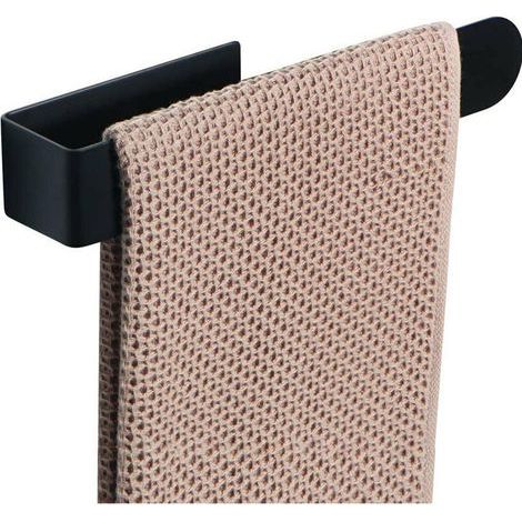 Toallero negro, soporte autoadhesivo de acero inoxidable para toallas de baño, no requiere taladrar, para baño y cocina (37 cm) (1/5)