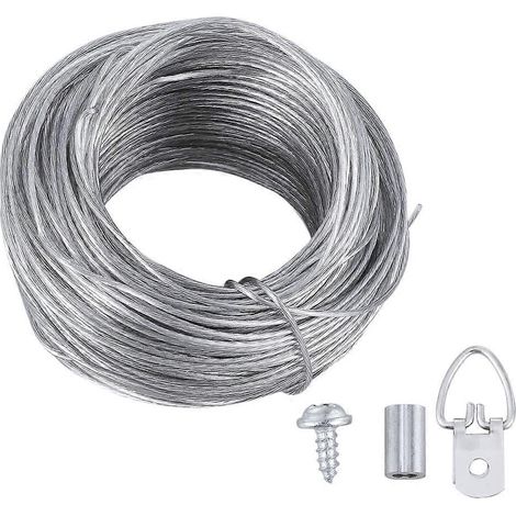 Kit de suspension pour cadres photo comprenant 20 crochets et un câble métallique de 30,5 m. (1/3)