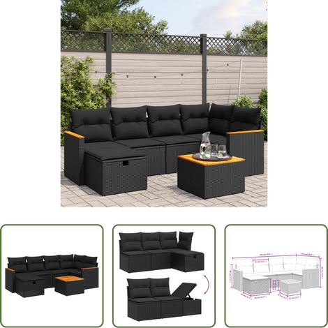 vidaXL Canapé en résine - Salon de jardin 7 pcs avec coussins noir résine tressée (1/5)