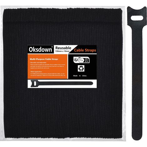 Lot de 100 Noir Attaches de Câble Sangle Réutilisable Scratch Serre Câble Bande avec Crochet et Boucle pour la Gestion des Câbles Organisation (1/5)