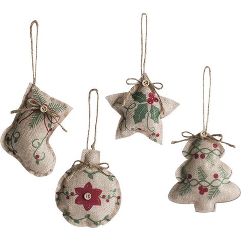 Ornements d'arbre en toile de jute de noël, 4 pièces, mignons et doux avec nœud papillon, suspendus à la ferme pour les vacances, fête au bureau (1/5)