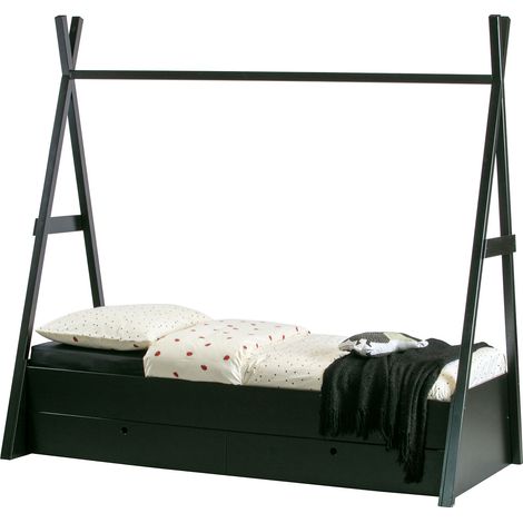 Tiroir de lit sur roulettes 197x82x20 cm en pin massif noir