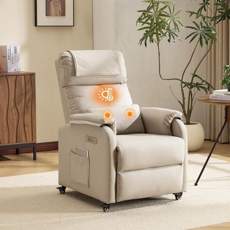 Fauteuil relax électrique avec massage et chauffage, cuir beige, USB-C (1/5)