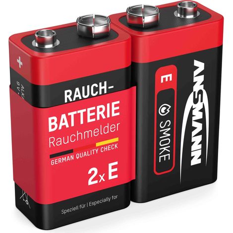 ANSMANN Piles alcalines 6LR61 9V pour détecteur de fumée (lot de 2)