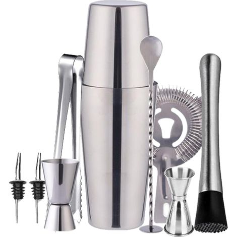 Cocktailset, Doppelshaker, 750 ml, Edelstahl silber, 10-teiliges Set