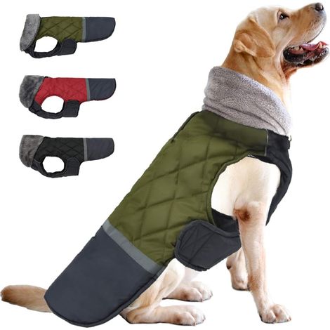 Veste coupe-vent d'hiver réfléchissante en peluche pour chien (S, vert),