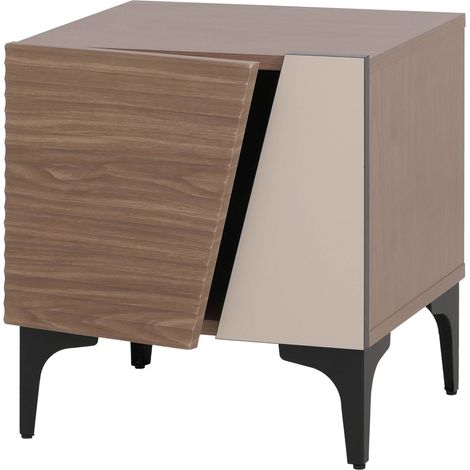 Comodino HHG-020, sportello struttura 3D senza maniglia, vano portaoggetti MDF melaminico 50x45x42cm, color noce chiaro (1/5)