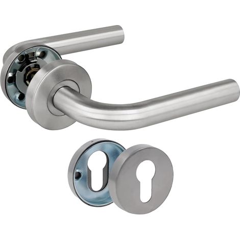 Jeu de poignées de porte avec rosace Mod. 4RBX 135 x Ø19 mm Carré de 8 mm Design élégant et simple Acier inoxydable argenté mat (1/5)