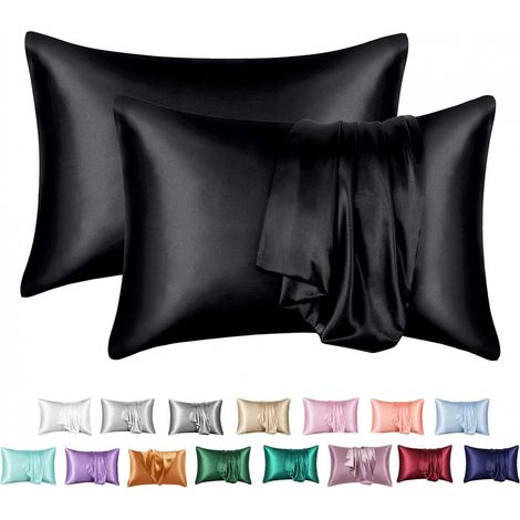 Filiyano – oreiller en satin – 2 taies d'oreiller en satin, 51 x 66 cm, noires (1/5)