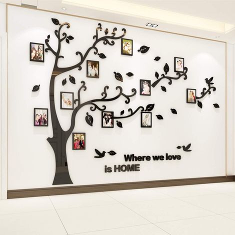Sticker mural arbre 3D DIY, cadre photo, décoration murale pour chambre, salon, chambre (noir gauche, taille moyenne : 150 x 207 cm) (1/5)