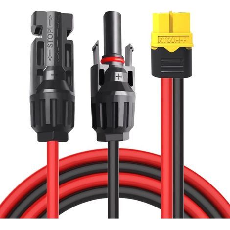 Cable de charge solaire XT60 adaptateur vers connecteur solaire male femelle, fil d'extension 12 AWG 3 m pour batterie, centrale électrique portable, générateur solaire (1/3)