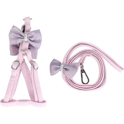 Harnais Pour Chien Réglable Avec Laisse En Mousseline Et Nœud - Design Confortable Pour Promenade Quotidienne - Rose - Taille Unique (1/5)