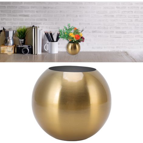 Vase rond style nordique moderne en acier inoxydable, petit vase à fleurs, ornement pour salon ou bureau, décoration de table, couleur or antique (1/5)
