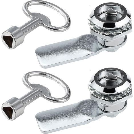 serrures triangle de boîte de compteur électrique et de gaz avec clé triangulaire pour armoire à came, verrou triangle serrure de boîte aux lettres, serrure de porte de métro (Argent - 2PCS) (1/5)