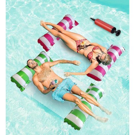 Tapis de piscine flottants pour adultes - Tapis de piscine flottant 4 en 1 avec pompe à air. jouet flottant multifonctionnel. hamac de piscine. selle. chaise. transat de piscine. tapis de flottaison. (1/5)