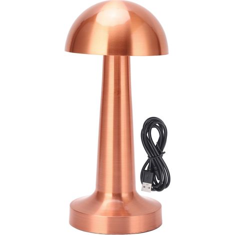 Lampe de table champignon sans fil, rechargeable par USB, 3 couleurs réglables, intensité réglable, en métal, chevet mignon pour enfants, soins infirmiers, crèche, or rose
