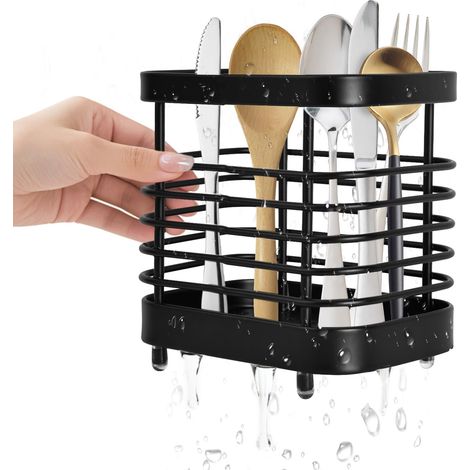 1 pièce egouttoir couvert,égouttoir couverts cuisine, égouttoir à couvert vaisselle pour fourchette/cuillères/baguettes (Noir) (1/5)