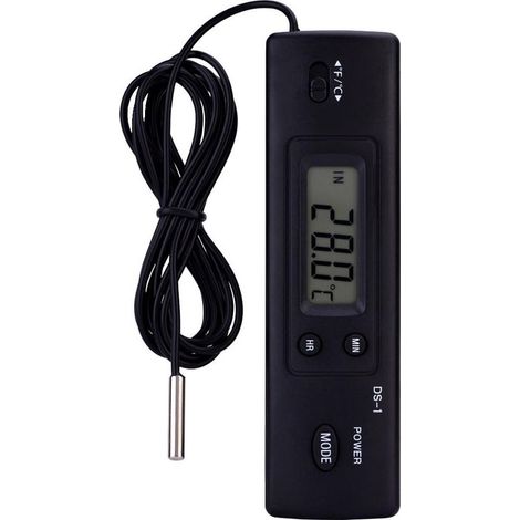 Digitales LCD-Temperaturmessgerät mit Thermometer und Feuchtigkeitsmessung, kabelgebundener Sondensensor für Kühlschrank, Aquarium und Klimaanlage (Schwarz) (1/5)