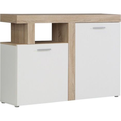 Home Heavenly® - Mueble aparador de salón JELANI.  128,4x91,5x33,8 cm. Diseño nórdico moderno.  Color: Blanco-Roble (1/5)