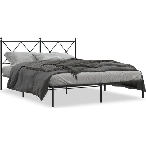 Maison Exclusive - Cadre de lit métal sans matelas et tête de lit noir 160x200 cm (1/5)