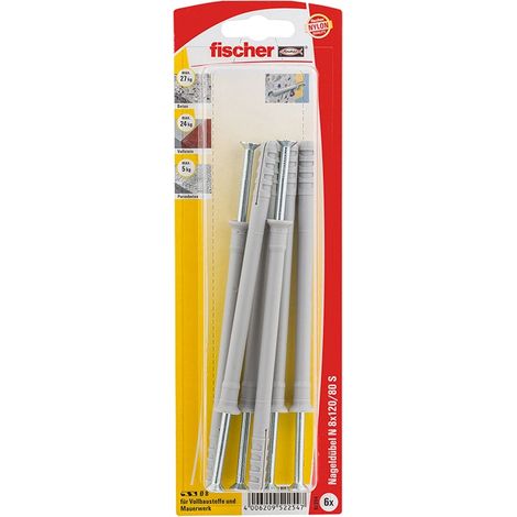 Fischer 6x Taco de clavo N 8x120/80 S con tornillo - 52254