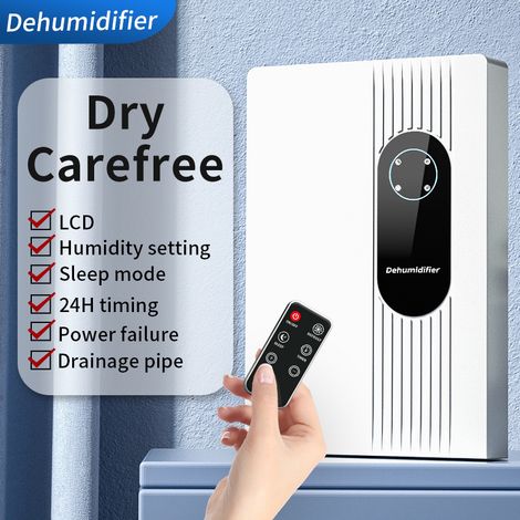 Déshumidificateur silencieux avec télécommande, écran LCD, minuterie 24h, pour chambre et sous-sol,Blanc (1/5)