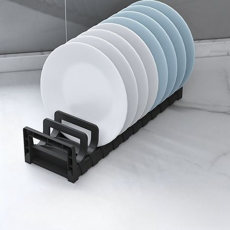 égouttoir à vaisselle, support à couverts en aluminium sans perage, Support de rangement pour assiettes, noir, réglable, 45128 cm (1/5)