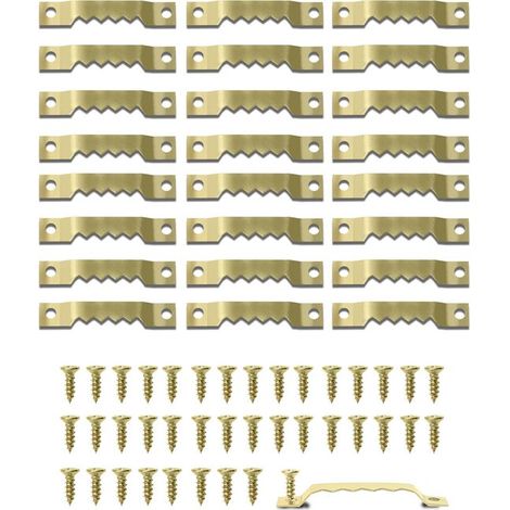 Ganchos dentados para marcos de fotos - Decoración de pared - Tornillos incluidos - 4 cm de largo - Dorado (1/5)