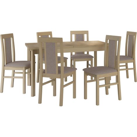 Conjunto de mesas y sillas para comedor Victorville 315, Roble Sonoma, 78x80x140cm, Diámetro: 0, Número de asientos: 6, Estilo: Contemporary