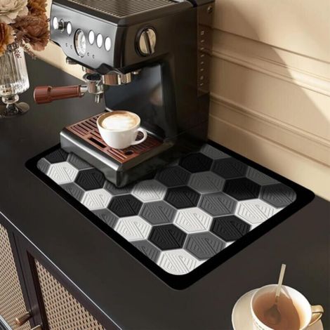 Dish draining mat, 40 × 30 cm, super absorbent, for coffee machine (honeycomb texture)