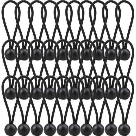 Boules élastiques de fixation – Lot de 30, noir, diamètre 4 mm, résistant aux intempéries, idéal pour tentes, cargos et tuyaux