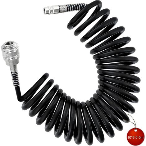 Air Compressor Hose 11 Bar, 6.5 x 10 mm Flexible Air Compressor with 1/4 Inch Connector, 5 m Pneumatic Hose, Black, for Compressed Air Supply (1/5)