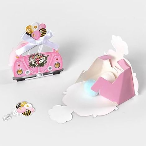 Lot de 20 mini boîtes cadeaux pour invités de mariage, boîtes à dragées pour baptême, petites boîtes roses en forme de voiture de mariage, boîtes à bonbons avec ruban pour naissance, baptême, mariage, (1/3)