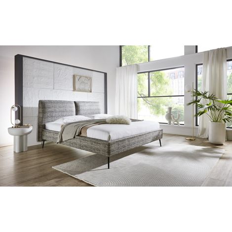 Meise Möbel Polsterbett Infinity 200x200 cm Doppelbett Bettgestell Kopfteil in Kissenoptik Webstoff Waldgrün Metallfuß schwarz (1/5)