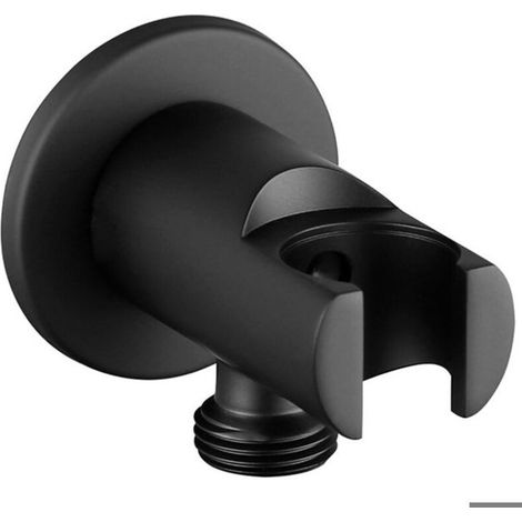 Valve d'angle de sortie murale en cuivre noir mat, support intégré, accessoires de salle de bains, 4 pièces épaisses antidé (1/5)