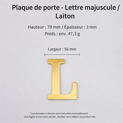 Lettre de porte L en laiton pur mat adhésif 8 cm pour extérieur t4911-8cm 8 × 5,6 × 0,3 cm 47 g – Livraison gratuite
