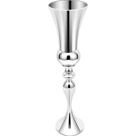 Jarrón de mesa, diseño moderno, construcción de metal resistente, color plata. (1/2)