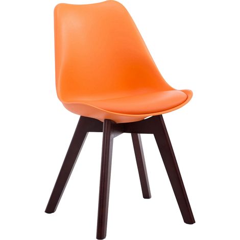 Chaise de salle à manger x1 design scandinave en PVC et plastique orange et piètement à 4 pieds en bois marron 100003296 (1/3)