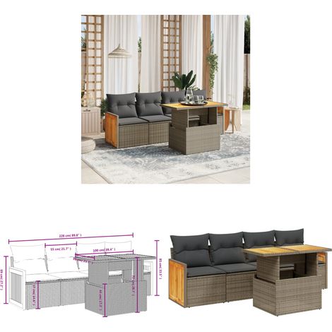 5-tlg. Garten-Sofagarnitur mit Kissen Grau Poly Rattan - Gartensorte - Outdoor Möbel - Lounge Set - Gartenlounge - Rattan Gartenmöbel - Home & Living (1/3)